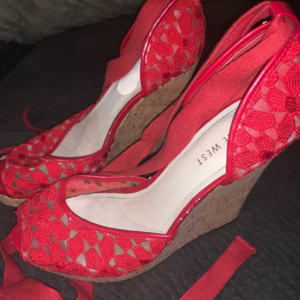 Red Nine West Lace Up Wedges